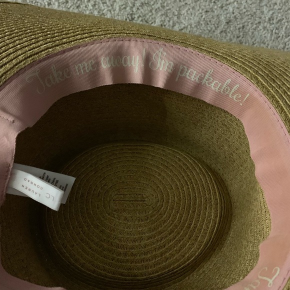 LC Lauren Conrad Wide Brim Straw Sun Hat with Dusty Pink Ribbon - Picture 5 of 5